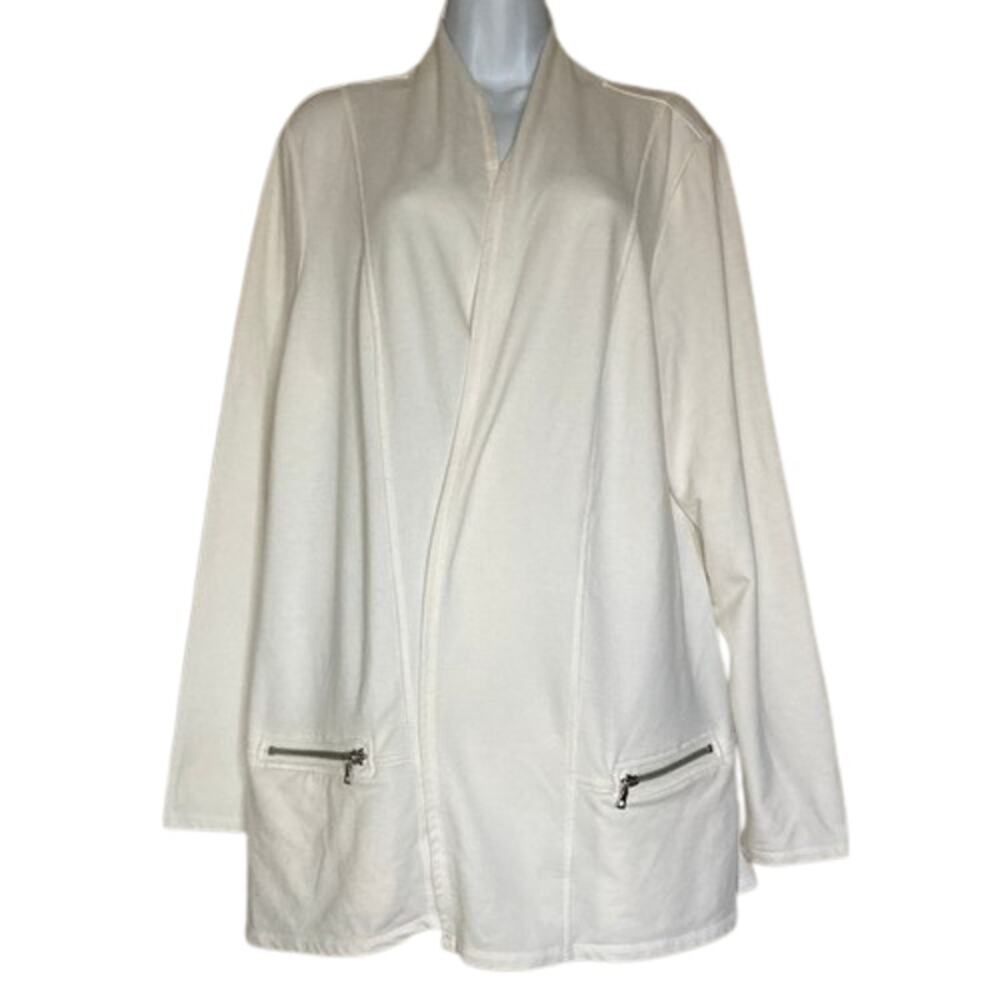 LOGO Lounge Lori Goldstein XL French Terry Open Front Cardigan  Zipper Pockets